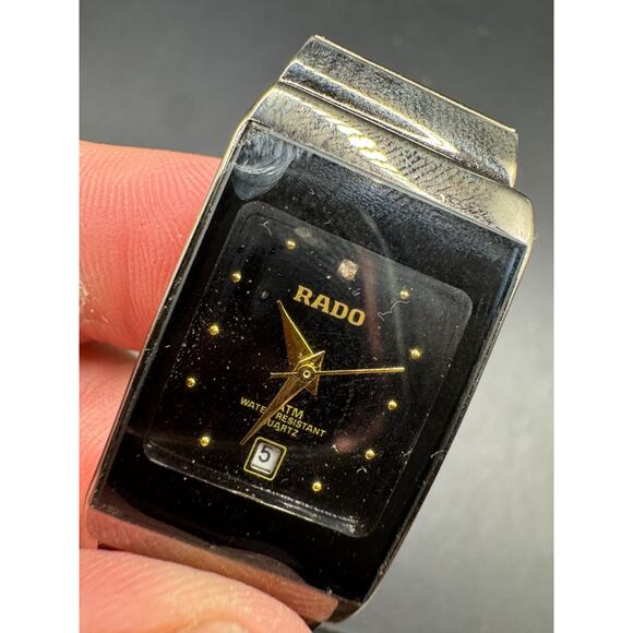 RADO Diamond Accent Watch 3710-2035 Rectangle Black Dial Silver Tone 21mm - Picture 8 of 14